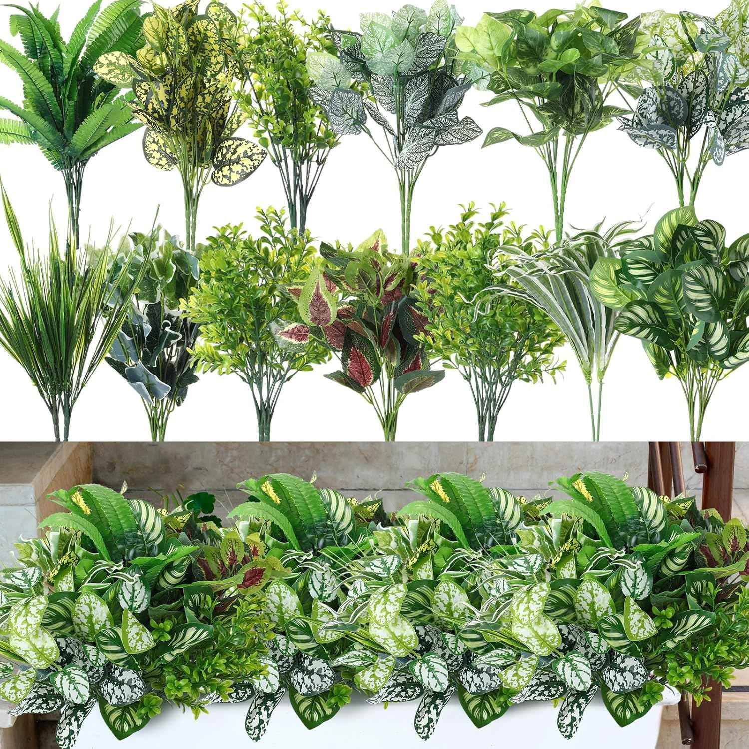 Cindeer 24 Pcs Artificial Flowers Planters for Outdoors, UV Resistant Faux Fake Greenery Plastic Plants Outdoor Indoor for Spring Summer Decors Wedding