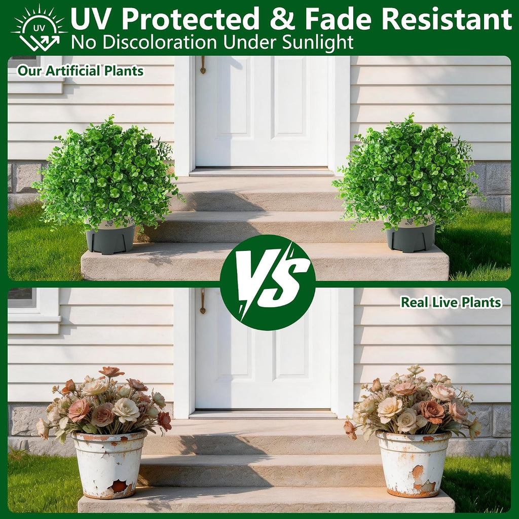 2 Pack Artificial Boxwood Topiary Trees Fake Plants for Outdoor Front Porch | UV-Resistant, Faux Realistic Greenery Potted Bushes with Pots for Front Door, Porch, Farmhouse, Garden Decor
