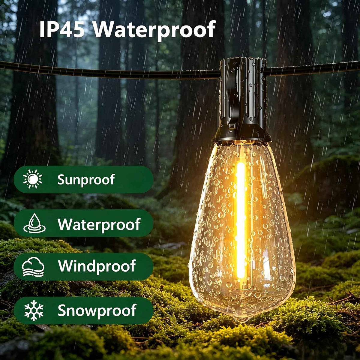 100FT Outdoor String Lights, Waterproof Patio Lights with Clear Shatterproof Plastic ST38 Vintage Edison Bulbs, Connectable Outside Hanging Lights for Backyard, Porch, Deck, Balcony, Garden, 2700K