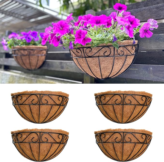LaLaGreen Wall Hanging Planters, 4 Pack, 12 Inch Balcony Flower Baskets by L%C3%A1L%C3%A1Green