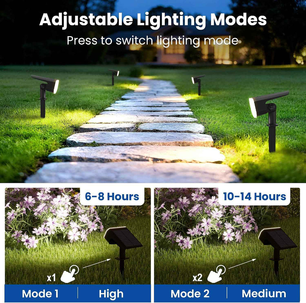 JEJOT Solar Spot Lights Outdoor Waterproof, Solar Spotlights, 4 Pack | 2 Lighting Modes, 120° Adjustable Solar Lights for Yard Garden Lawn Landscape Pathway, Cool White
