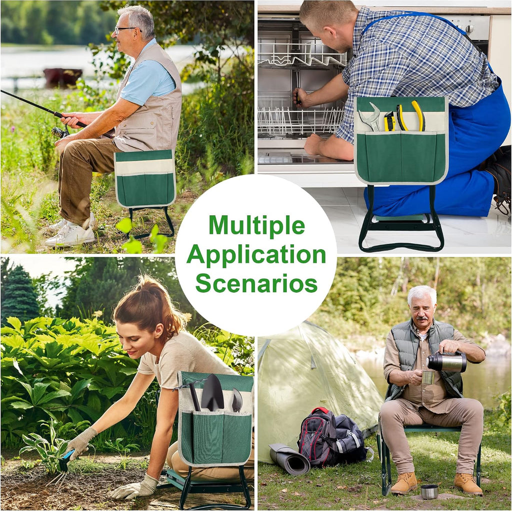 Foldable Garden Kneeler and Seat Heavy Duty Gardening Stool Kneeling Bench with Large Tool Pouch and Wider EVA Foam Kneeling Pad, Gifts for Women Men Seniors Gardener