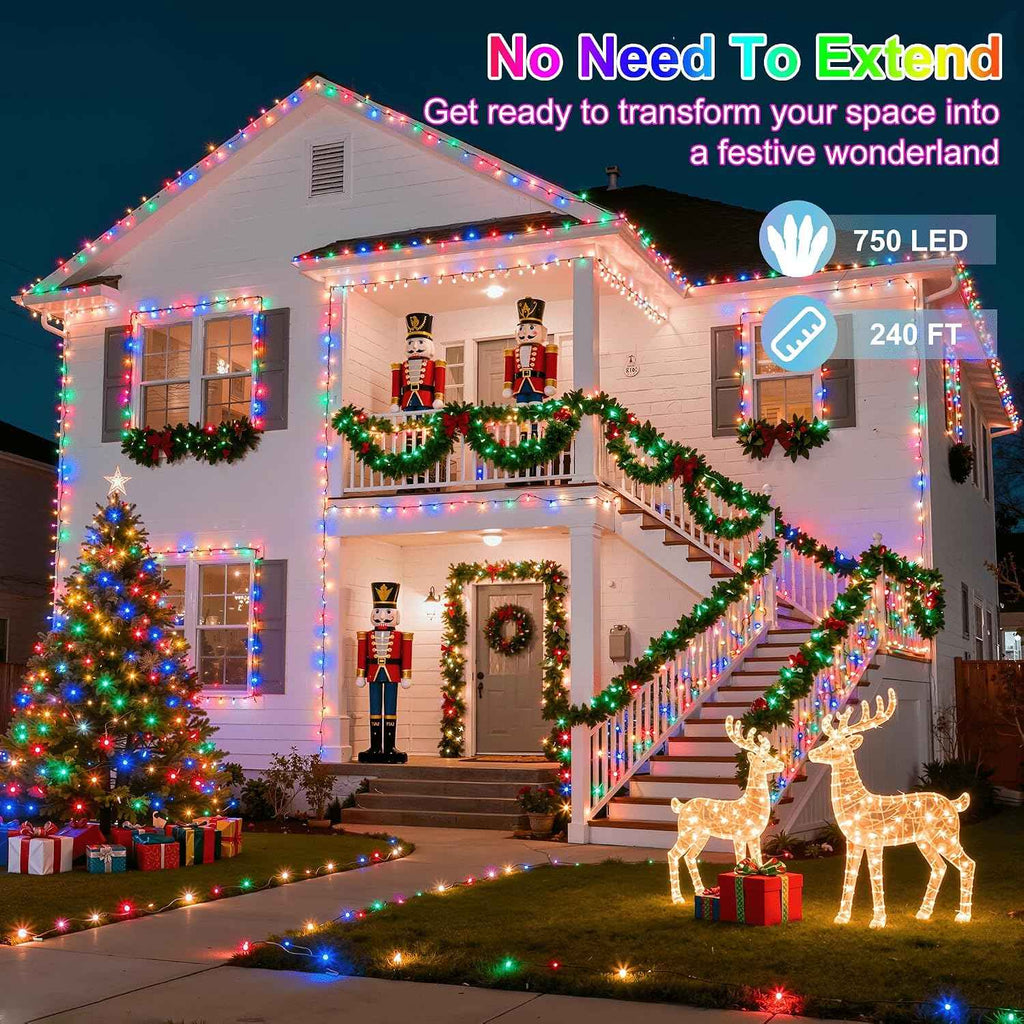 750 LED 240FT Christmas Lights, 12 Modes Christmas String Lights, Plug-In | Multicolor String Lights with Timer, Dimming and Weather-Resistant Construction for Large Trees, Patios, Fences and Porches