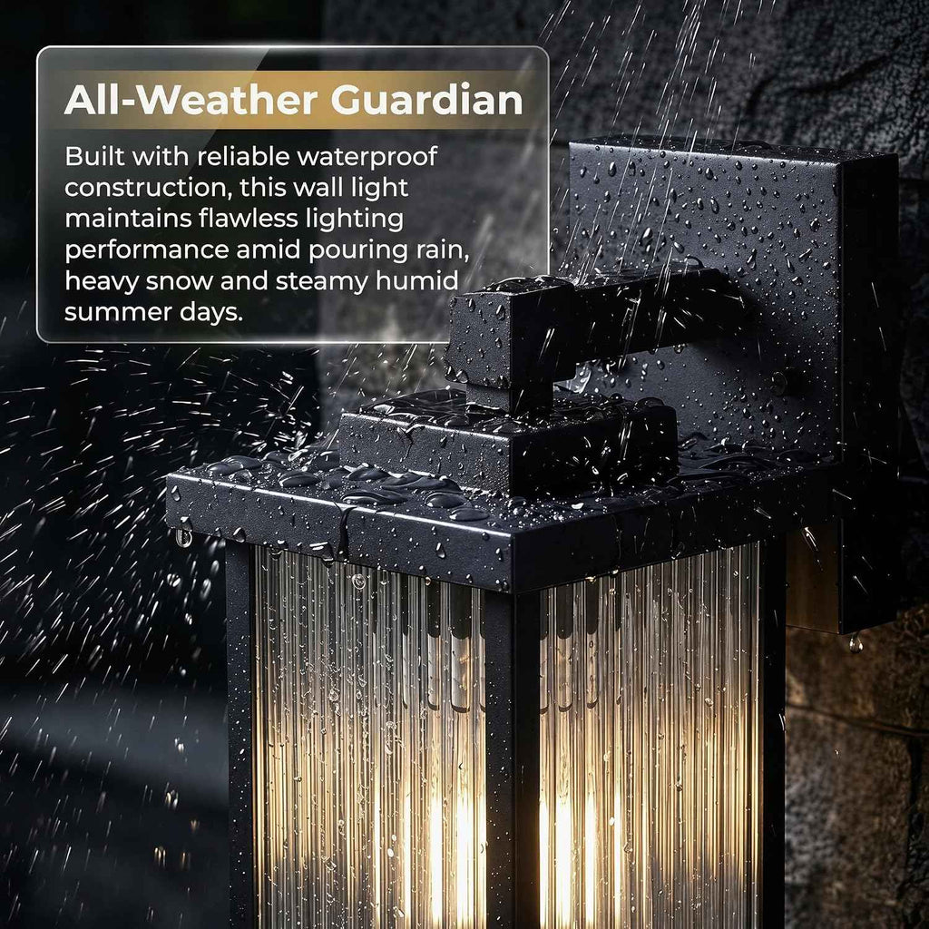 Black Wall Mount Porch Lights, Modern Outdoor Lighting Fixtures | 10.6 inch, Anti-Rust Metal Frame, Tempered Glass, E26 Socket, Pre-Assembled DIY Install for Porch, Garage, Front Door