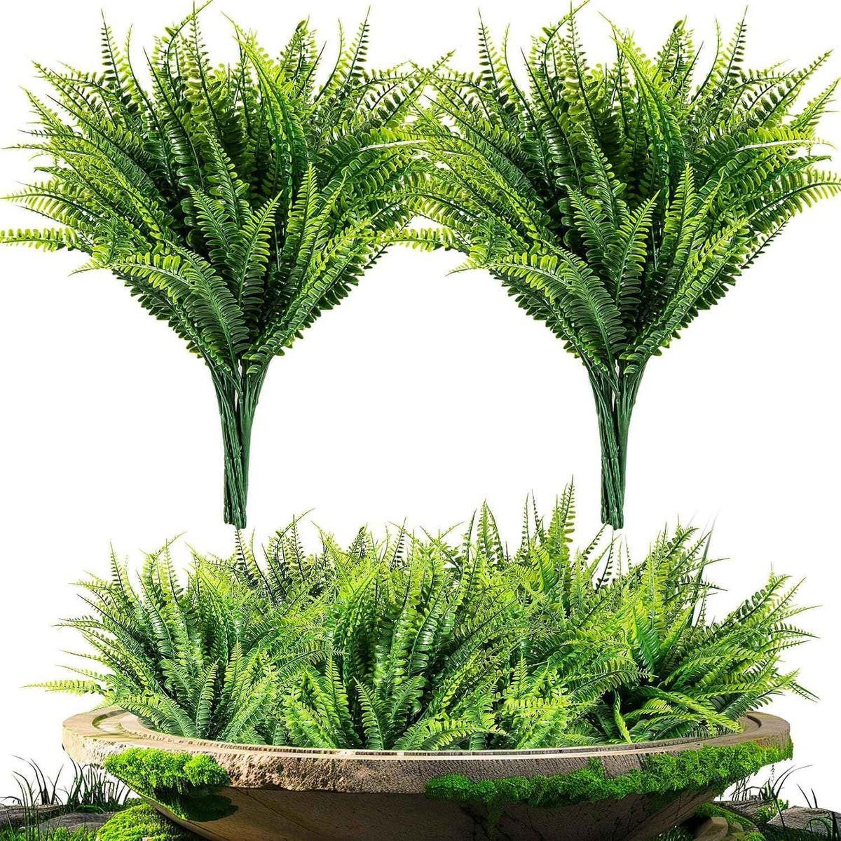 MAQIHAN 10PCS Fake Fern for Outdoor - Artificial Boston Fern Stems Decor | Realistic Fake Greenery for Large Planters, Vase, Porch, Patio, Garden Decor, Faux Plants for Indoor, Outdoor Home Decoration