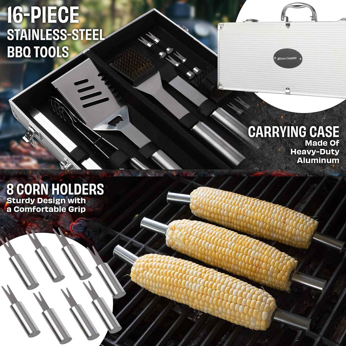 16-Piece BBQ Grill Accessories Set - Barbecue Tool Kit with Aluminum Case for Home Grilling - Great Gift for Birthday or Father’s Day by Home-Complete
