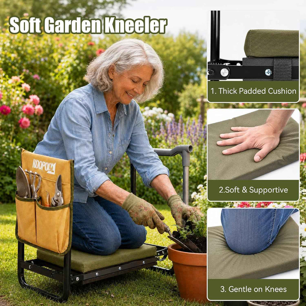 Garden Kneeler and Seat, Foldable Garden Stool, with Kneeling Pad & Bag | Garden kneeling pad, Garden stools for seniors, Gardening essentials, Gardening gifts