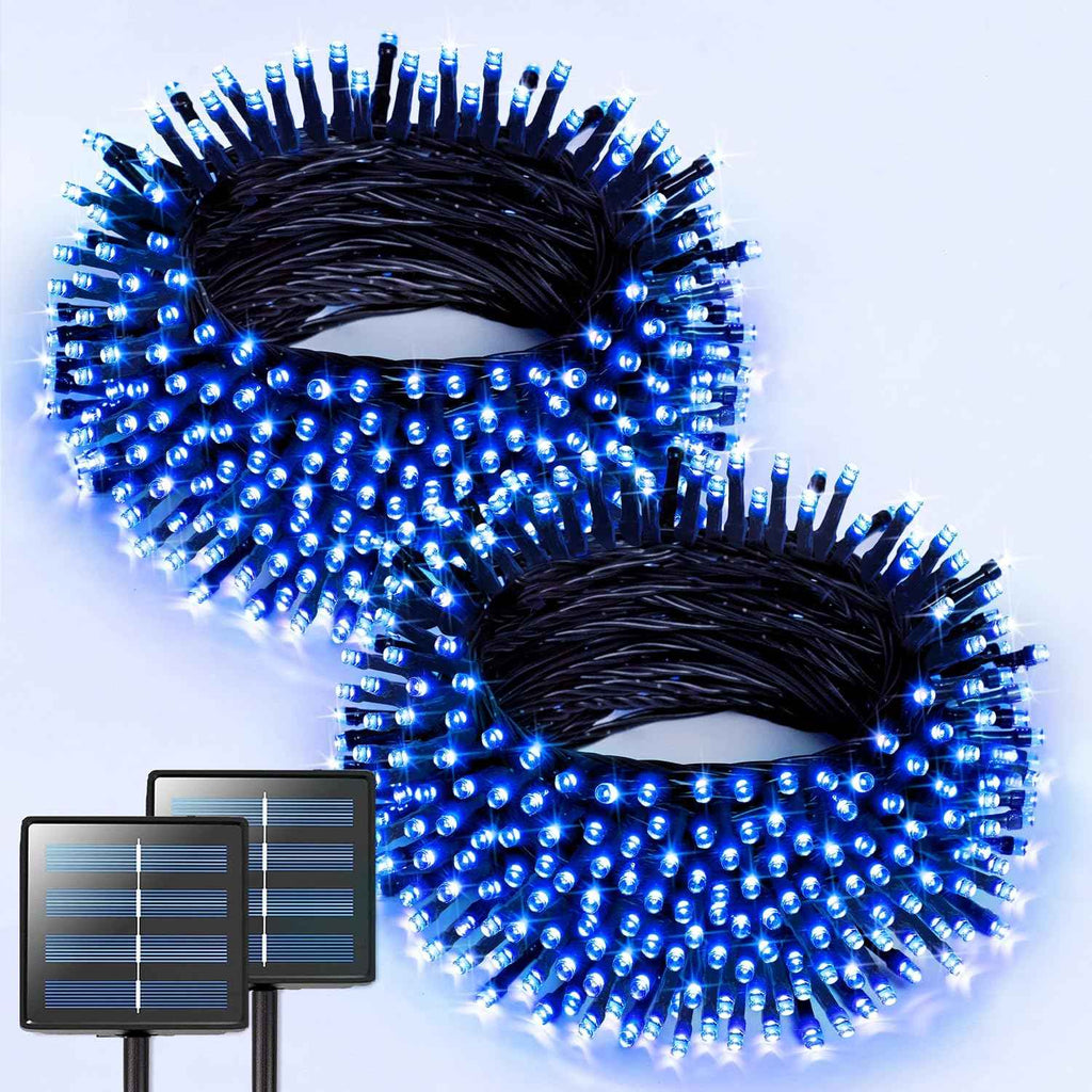 JMEXSUSS 2 Pack Solar String Lights Outdoor, Total 400 LED 151FT, Blue | Outdoor Waterproof, 8 Modes Solar Christmas Lights for Outside Patio Yard Garden Party Tree Christmas Decorations