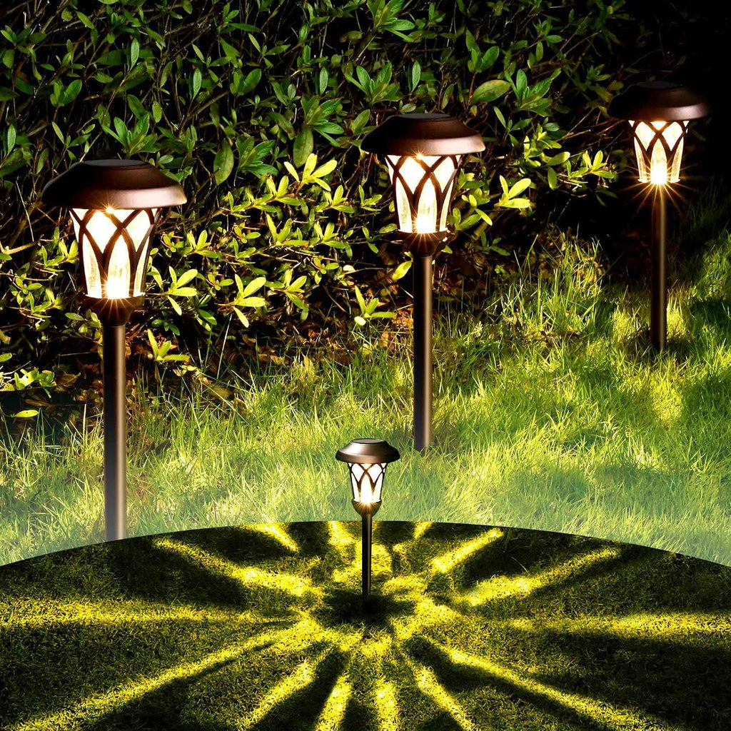 GIGALUMI Solar Pathway Lights Outdoor, Metal Glass & ABS Landscape Lights | 6 Pack Warm White Solar Powered Garden Lights Waterproof IP65, Outdoor Decor for Yard Patio Walkway Driveway (Brown)