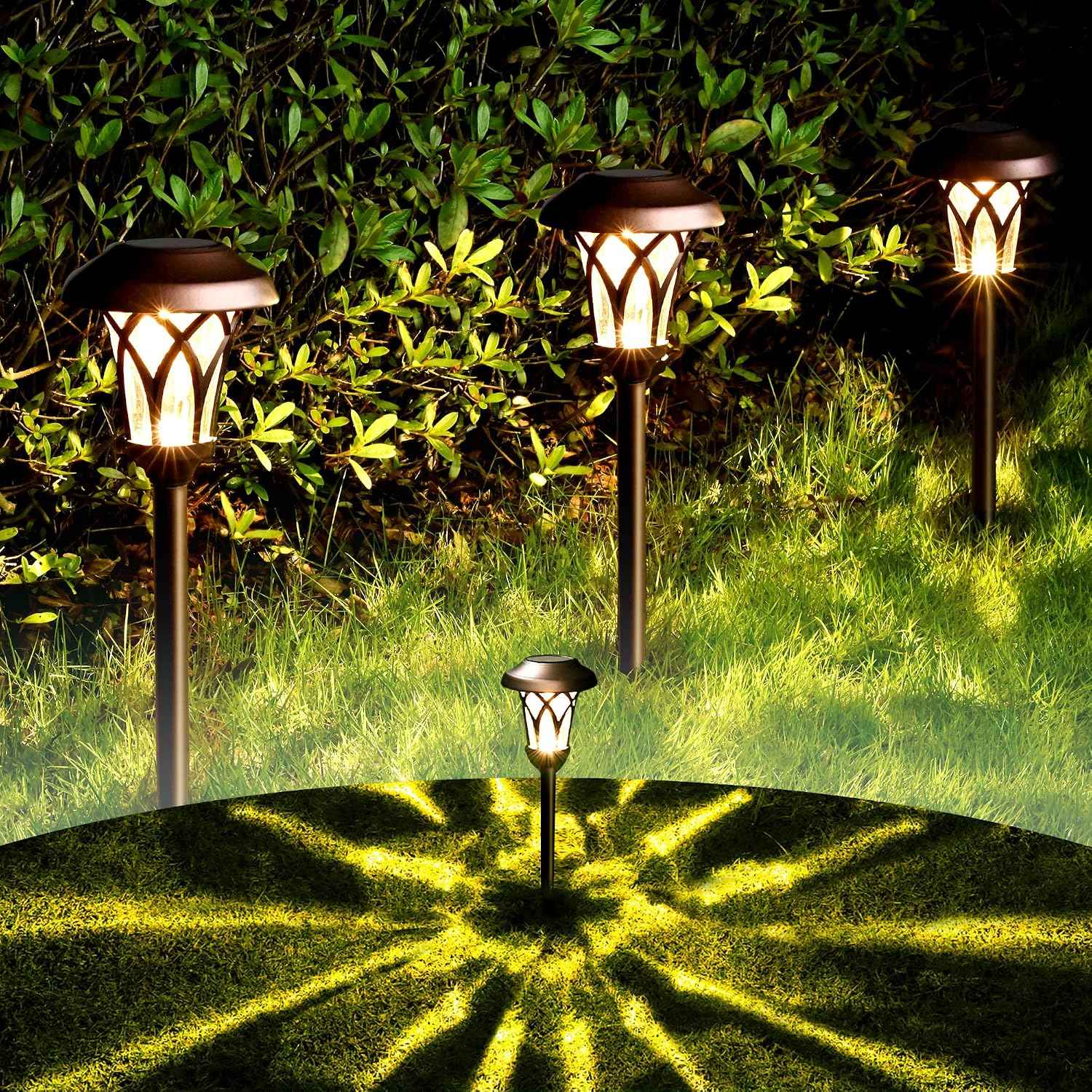 GIGALUMI Solar Pathway Lights Outdoor, Metal Glass & ABS Landscape Lights | 6 Pack Warm White Solar Powered Garden Lights Waterproof IP65, Outdoor Decor for Yard Patio Walkway Driveway (Brown)