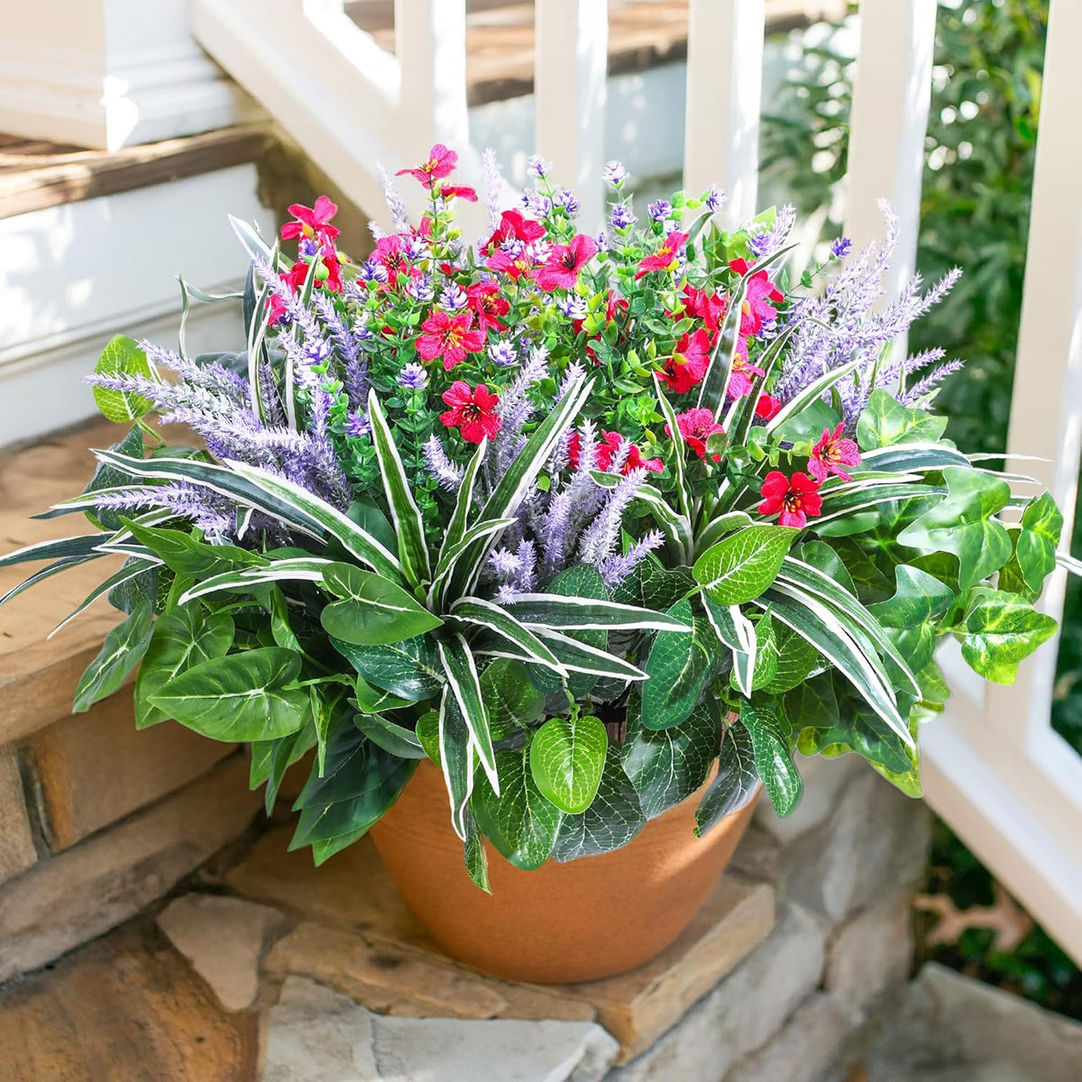 Starttag Artificial Bunches Greenery Plants Fake Plastic Leaves with Stems UV Resistant Outside Faux Plants Bushes for Outdoor Patio Garden Front Porch Yard Decor