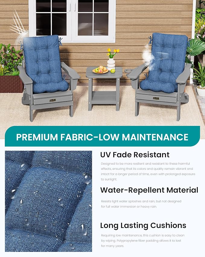SERWALL HDPE Outdoor Rocking Cushion Set of 4, Memory Foam Cushion Navy - Image 7
