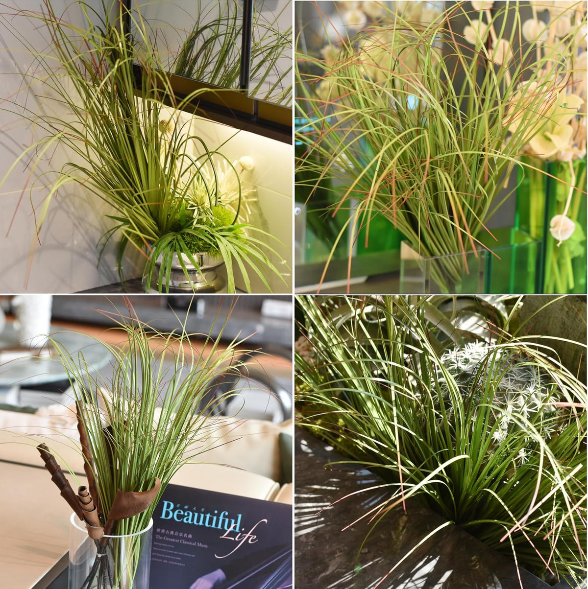 VANTREE 8PCS Fake Tall Grass Plant，UV Resistant Artificial Greenery Stems | Lifelike Artificial Onion Grass,Faux Shrubs Plants for Indoor Outdoor Patio Pots,Porch,Garden Beds,Window Boxes Vase Decor