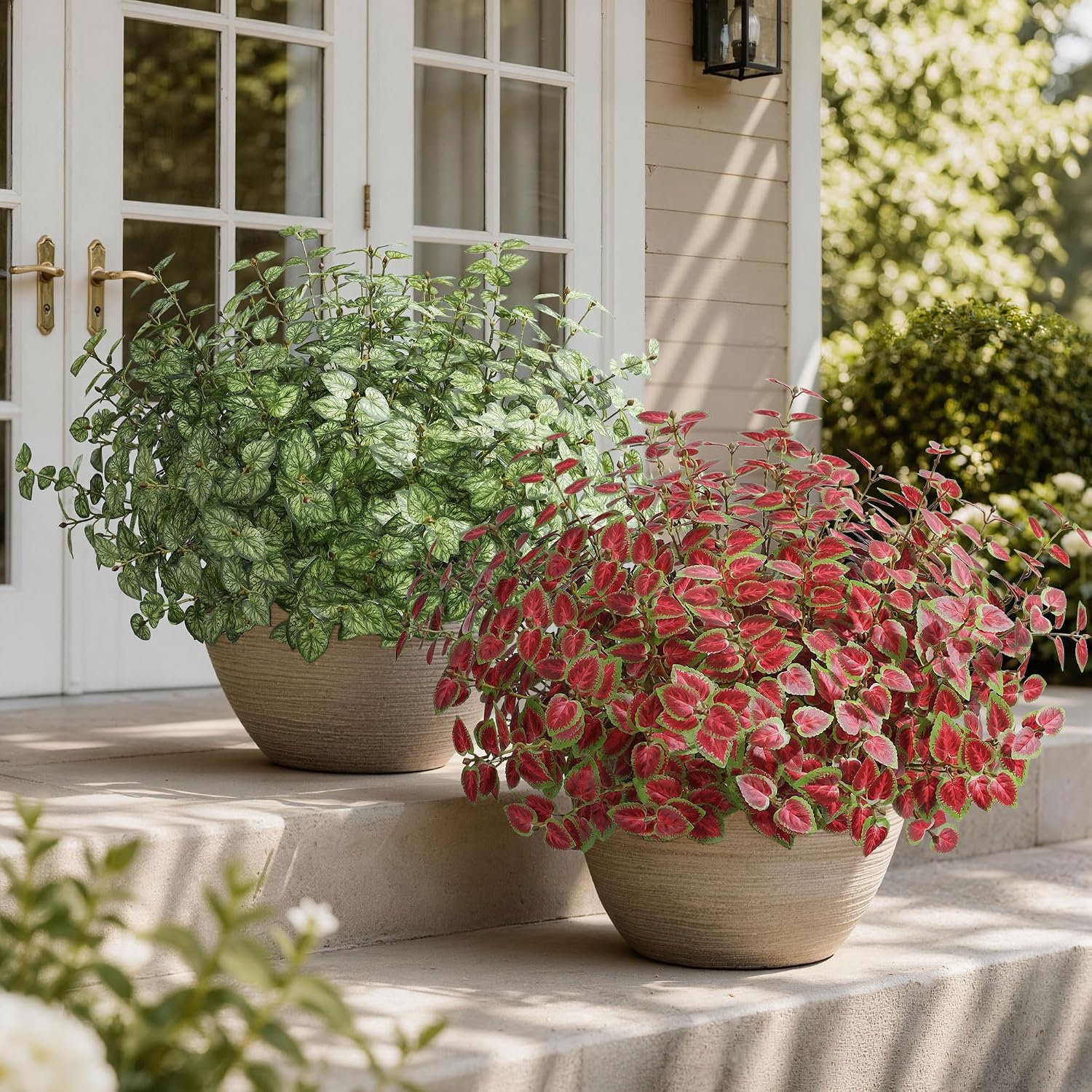 Ivydale Artificial Plants Outdoor UV Resistant 5 Pcs (Green) | Faux Greenery Plants Outdoor Silk Plants with Stems, Fake Plants for Outside Planter Front Porch Patio Pathway Decoration