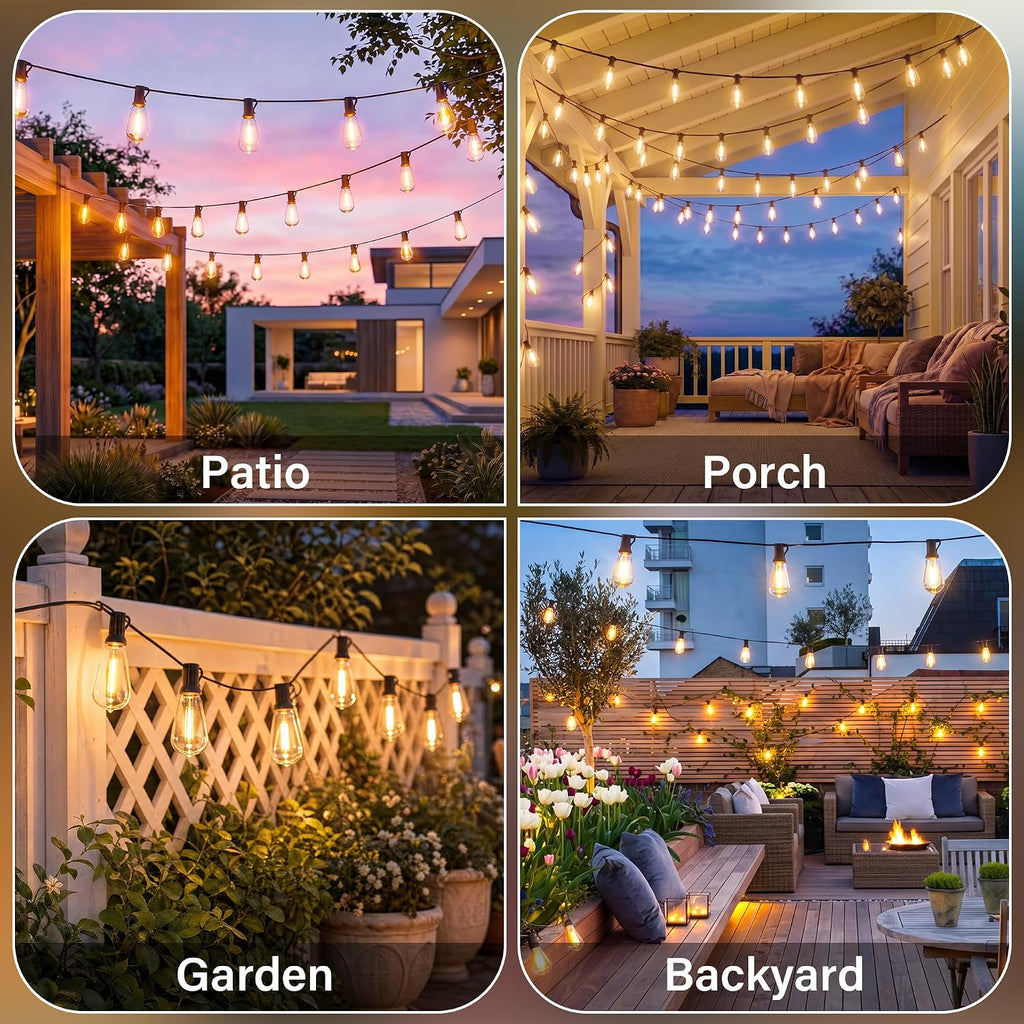 Guhope 54 FT Outdoor String Lights for Outside, Dimmable ST38 Edison LED Patio Lights with Timer, 3 Lighting Modes, IP45 Waterproof String Lights with Remote for Backyard Garden Porch Party Decor