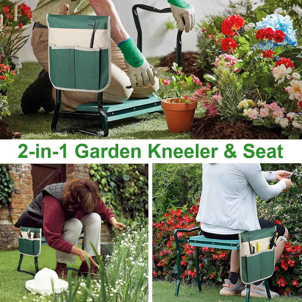 Foldable Garden Kneeler and Seat Heavy Duty Gardening Stool Kneeling Bench with Large Tool Pouch and Wider EVA Foam Kneeling Pad, Gifts for Women Men Seniors Gardener