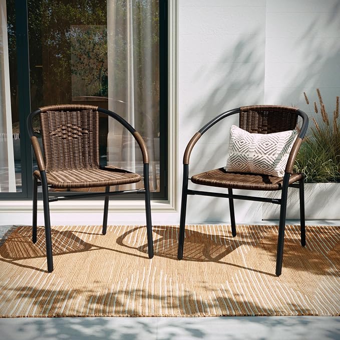 Flash Furniture Lila Medium Brown Rattan Indoor-Outdoor Restaurant Stack Chair - Image 7