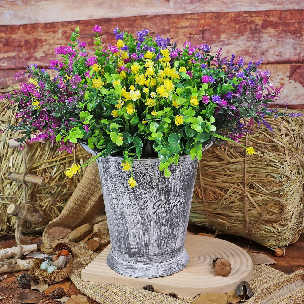 24 Bundles Artificial Fake Flowers Outdoor, UV Resistant No Fade Boxwood Faux Plastic Shrubs Greenery Plants for Garden Patio Porch Window Box Home Indoor Wedding Farmhouse Hanging Planter Décor