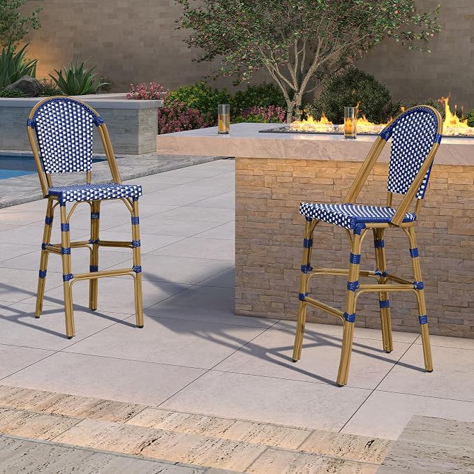 PURPLE LEAF French Bar Stool Set of 4 Bamboo Print Finish Patio Bar Stools - Image 3
