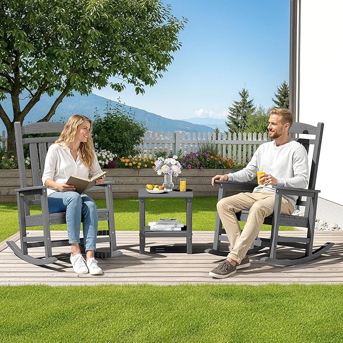 SERWALL Outdoor Rocking Chair Set of 4, HDPE Patio Rocking Chair, All-Weather - Image 2