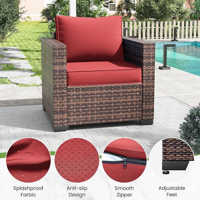 Amopatio Wicker Outdoor Sofa Single Armrest Chair 2 Pack, High Back Waterproof - Image 4