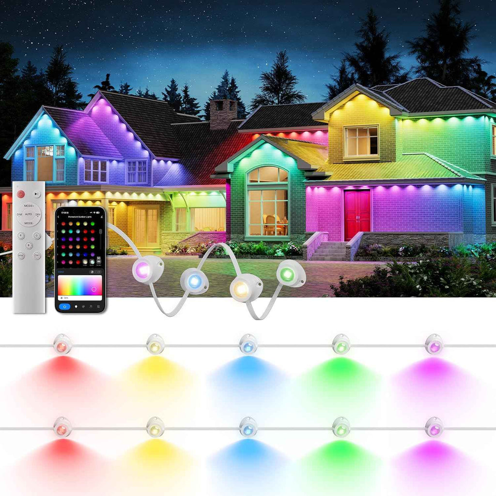 DeckTok Permanent Christmas Lights Outdoor, 100ft RGB & 60pcs LED Lights | 79 Scene Modes with Timer for Smart Outdoor Christmas Decorations, IP67 Waterproof Works with Alexa and Google Assistant