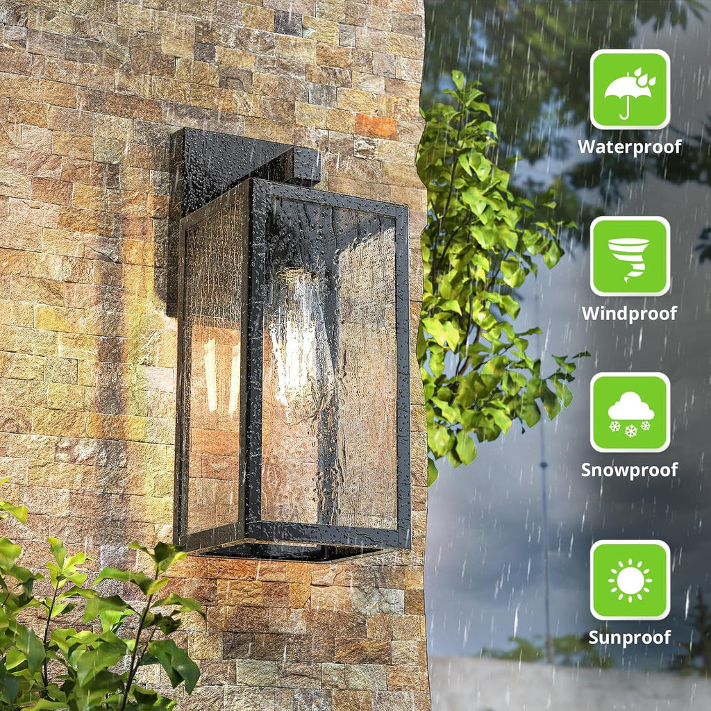 MAXvolador Outdoor Wall Light Fixtures, Exterior Waterproof Wall Lanterns | Black Porch Wall Lights, Anti-Rust, E26 Socket, Clear Glass Outside Wall Mount Sconces, Front Door Lighting for Patio, 2 Pack