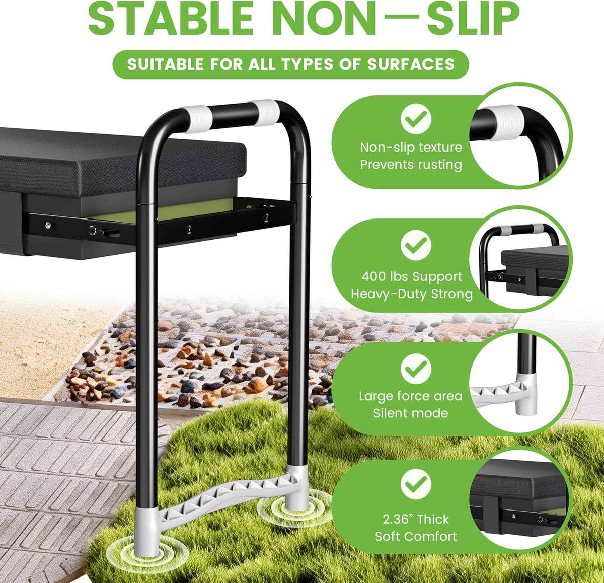 2-in-1 Garden Kneeler & Seat – Heavy Duty Foldable Gardening Bench, 400 lbs Capacity, Thick Removable Kneeling Pad, Waterproof Oxford Cushion, Portable Tool Pouch, for Seniors, Women, Mom