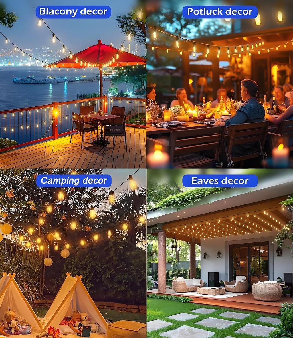 Tenmiro 100FT LED Outdoor String Lights with Remote, 35+ 1 Shatterproof Bulbs Waterproof and Dimmable Patio Lights for Porch, Garden, Backyard, Deck, Balcony, Hanging Lighting Decor