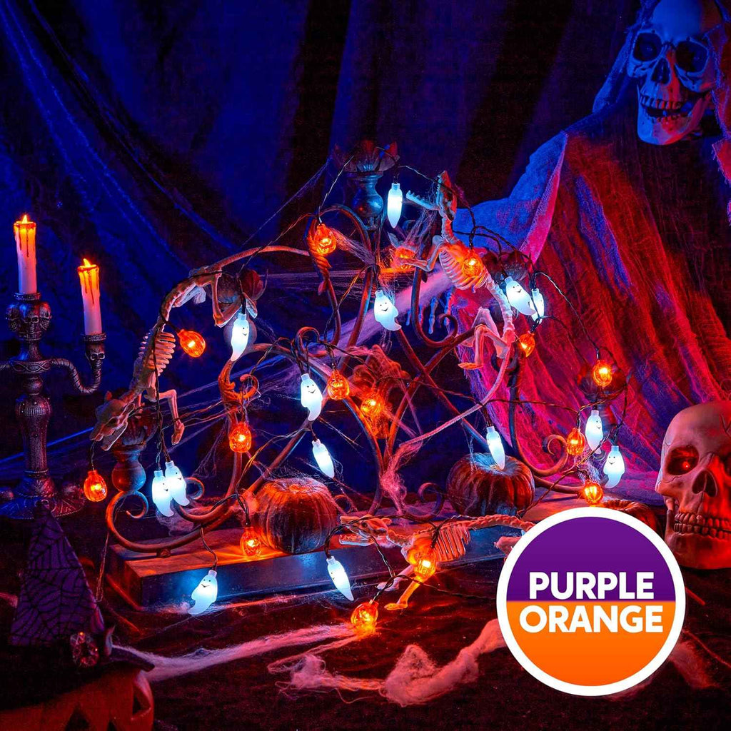 JOYIN Halloween String Lights Decorations, 19.7FT 30 LED Battery Operated Ghost Pumpkin 3D String Light with 8 Lighting Modes for Home Indoor Outdoor Halloween Party Decor(Orange/White Color)