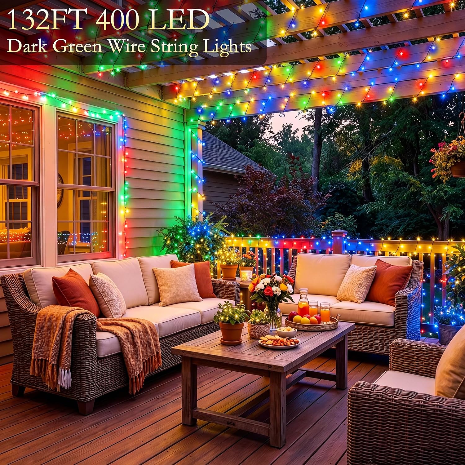 132FT 400 LED Multicolor Fairy Lights, Dark Green Wire 8 Modes Timer, IP44 Waterproof Outdoor Indoor String Lights for Patio Garden Backyard Bedroom Classroom Weeding Christmas Decor
