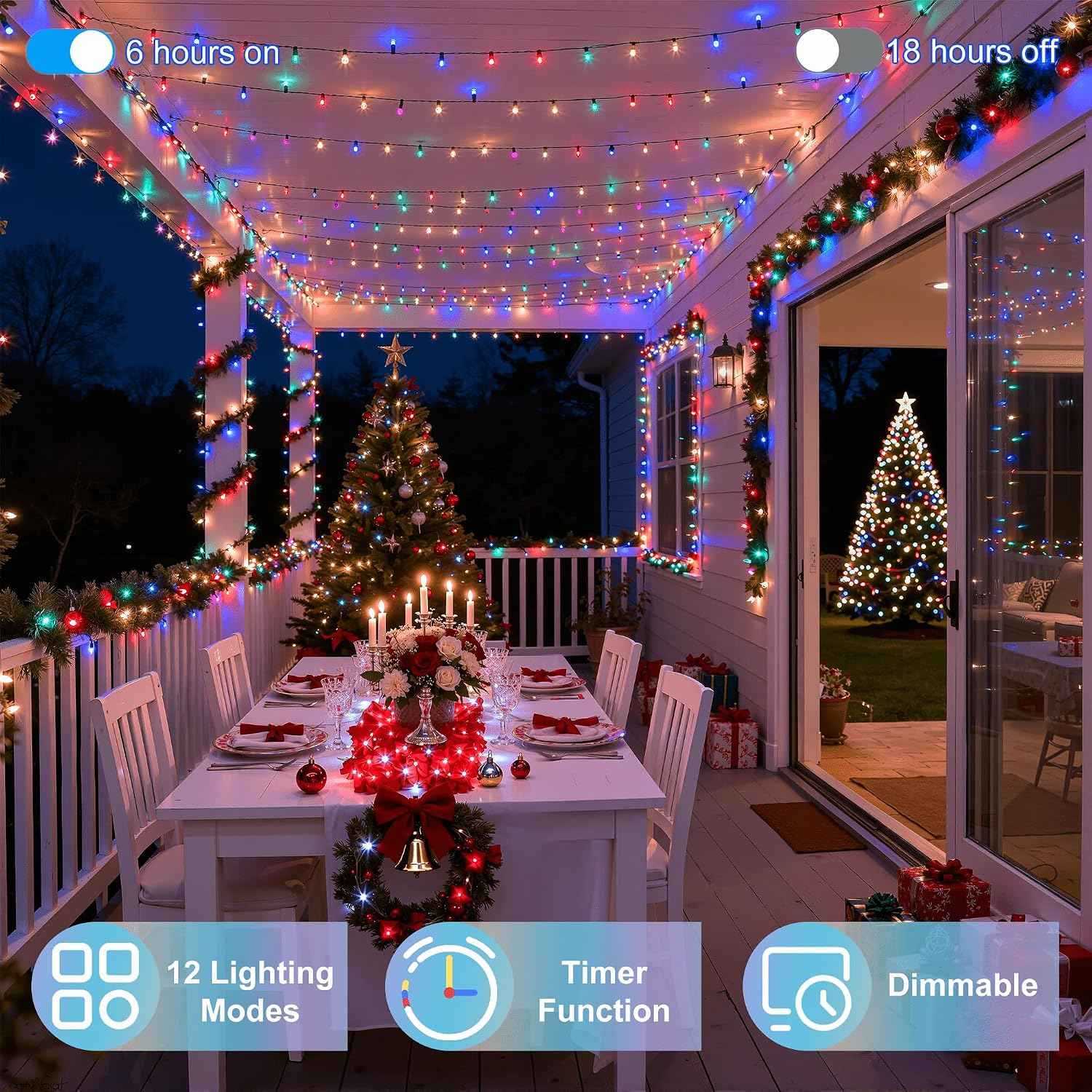 750 LED 240FT Christmas Lights, 12 Modes Christmas String Lights, Plug-In | Multicolor String Lights with Timer, Dimming and Weather-Resistant Construction for Large Trees, Patios, Fences and Porches
