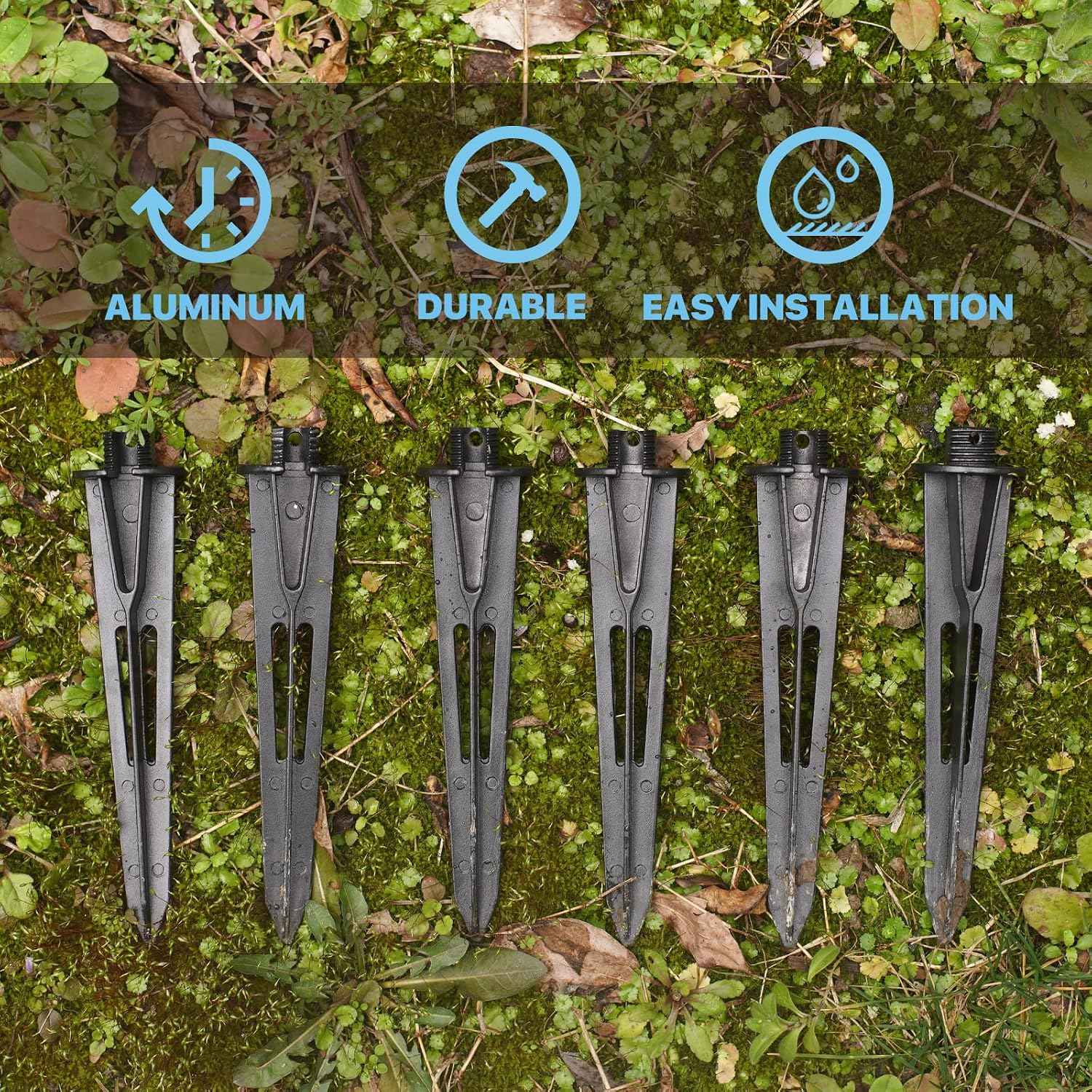 GOODSMANN 6-Pack Metal Ground Spike Stake Replacement for Low Voltage Landscape Lights, 3/4-14 NPSM Threaded Connection, Outdoor Path Light and Spotlight Replacement Stakes