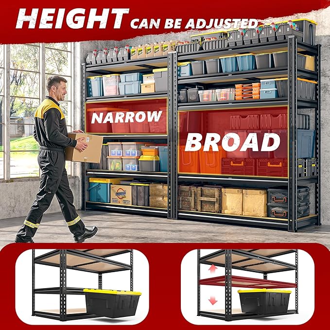 REIBII 2400LBS Storage Shelves 5 Tier Garage Shelving Heavy Duty Adjustable - Image 6