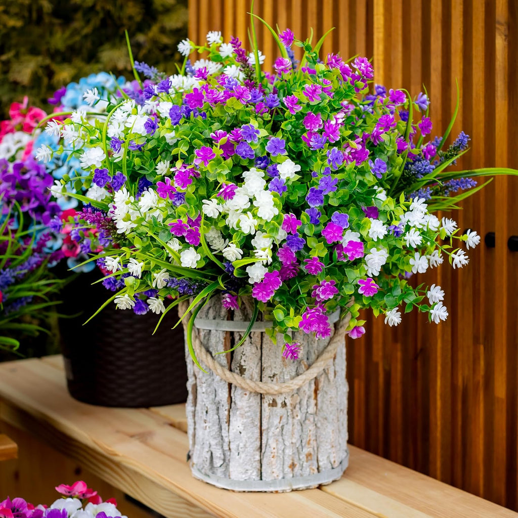 AXYLEX Artificial Flowers for Outdoors, 12 Bundles Fake Plants (Mixed) | UV resistant faux plastic flowers, no fade artificial greenery – garden, patio, porch & home