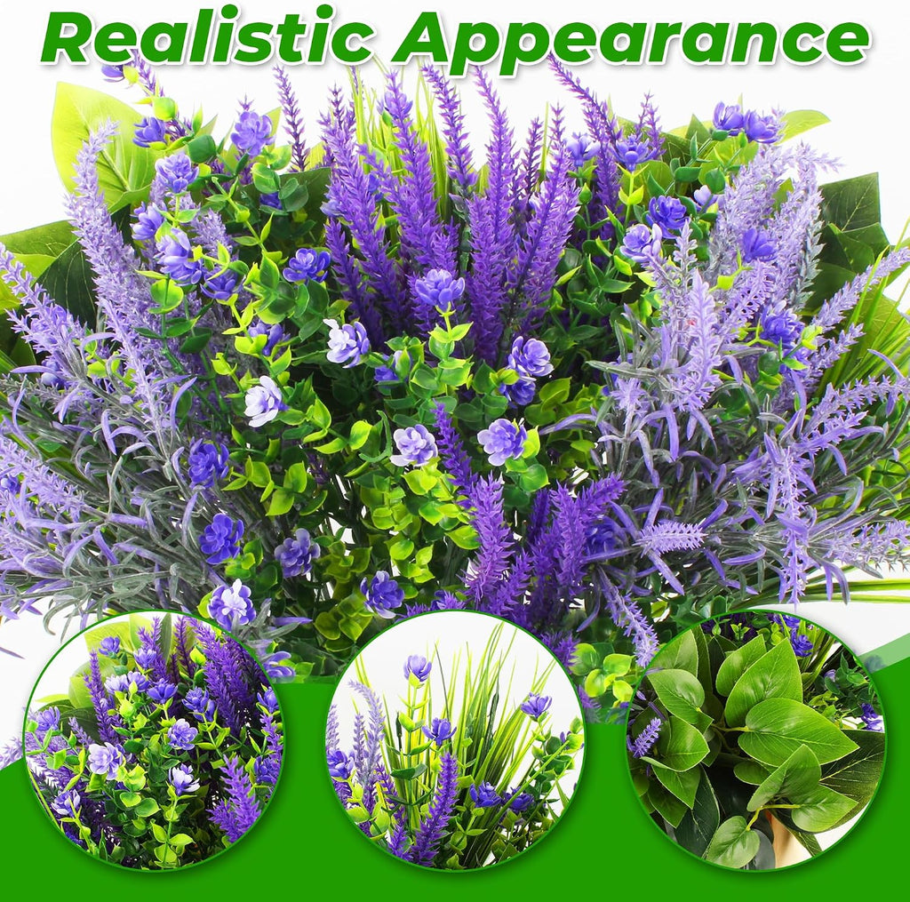 LUNETH 18PCS Artificial Plants for Outdoor Decor Fake Plants Realistic Faux Greenery & Flowers Fake Plastic Leaves with Stems Artificial Outdoor Bushes for Garden Porch and Patio UV Resistant