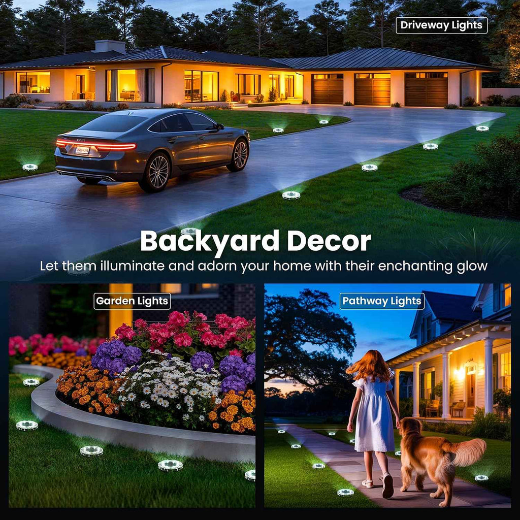SOLPEX Solar Ground Lights Outdoor, Pathway Lights 12 Pack Cool White | IP65 Waterproof Landscape Lighting for Walkway, Driveway, Pathway, Garden, Backyard Decor- Transparent Lampshade