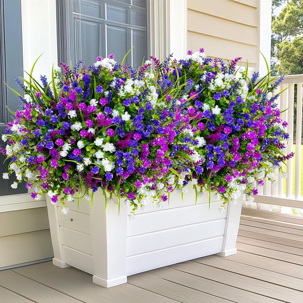 AXYLEX Artificial Flowers for Outdoors, 12 Bundles Fake Plants (Mixed) | UV resistant faux plastic flowers, no fade artificial greenery – garden, patio, porch & home