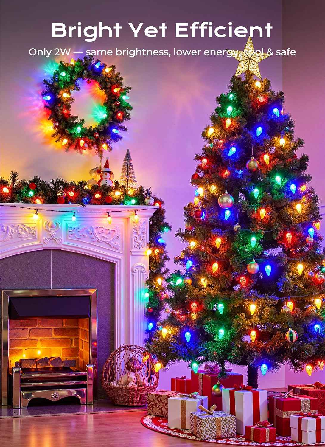 Minetom C9 Outdoor Christmas Lights, 72 FT 110 LED C9 String Lights, 8 Modes & Timer Connectable Waterproof for Christmas Tree Light Indoor Outdoor Xmas Decor, Multicolor