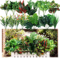 Hoteam 30 Bundles Outdoor Artificial Plants Faux Bushes Plastic Fake Greenery Stems Shrubs UV Resistant for Indoor Outside Hanging Plants Front Porch Home Garden Window Box Spring Summer Decor
