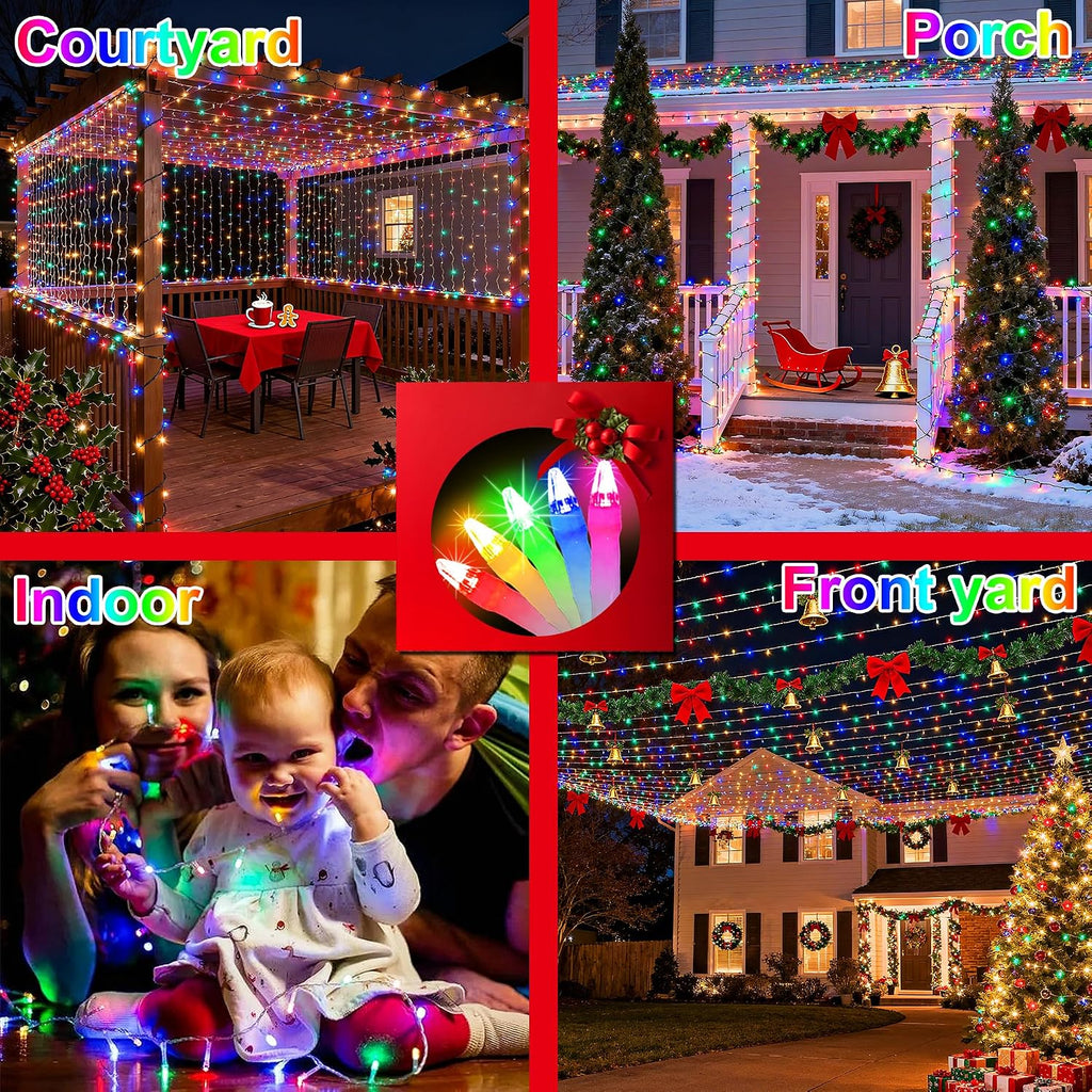 750 LED 240FT Christmas Lights, 12 Modes Christmas String Lights, Plug-In | Multicolor String Lights with Timer, Dimming and Weather-Resistant Construction for Large Trees, Patios, Fences and Porches