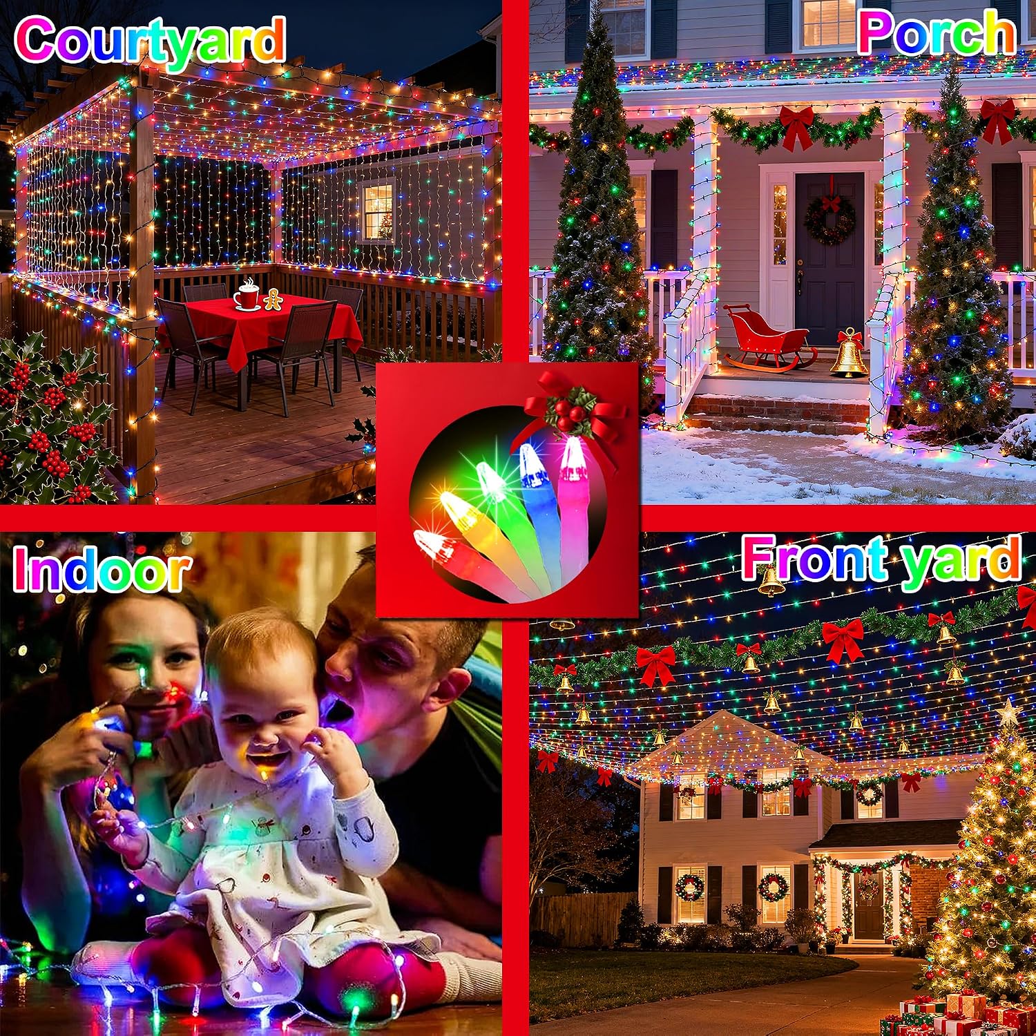 750 LED 240FT Christmas Lights, 12 Modes Christmas String Lights, Plug-In | Multicolor String Lights with Timer, Dimming and Weather-Resistant Construction for Large Trees, Patios, Fences and Porches