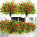 Sggvecsy 12 Bundles Artificial Plants Outdoor Faux Lavender Flowers Fake Monkey Grass UV Resistant Plastic Greenery Plants for Garden Home Porch Window Patio Hanging Planter Indoor Decor (Red)