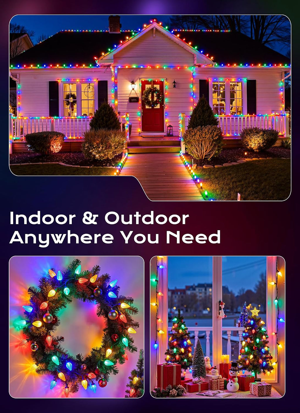 Minetom C9 Outdoor Christmas Lights, 72 FT 110 LED C9 String Lights, 8 Modes & Timer Connectable Waterproof for Christmas Tree Light Indoor Outdoor Xmas Decor, Multicolor