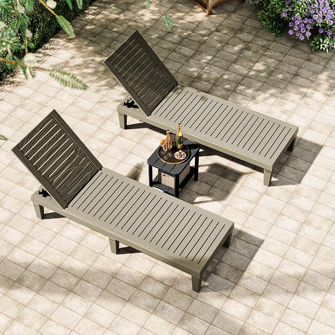 NUNU LAB Outdoor Chaise Lounge Chair Set of 3（2 of Chair and 1 of Side Table） by NUNULAB