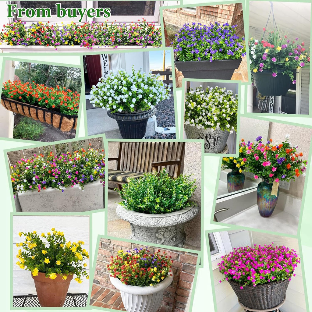 Yastouay Artificial Flowers for Outdoors UV Resistant, 22 Bundles Green Realistic Fake Outdoor Flowers Fake Plants, Faux Flowers for Outdoor Planters Front Porch Garden Window Box Farmhouse Decor
