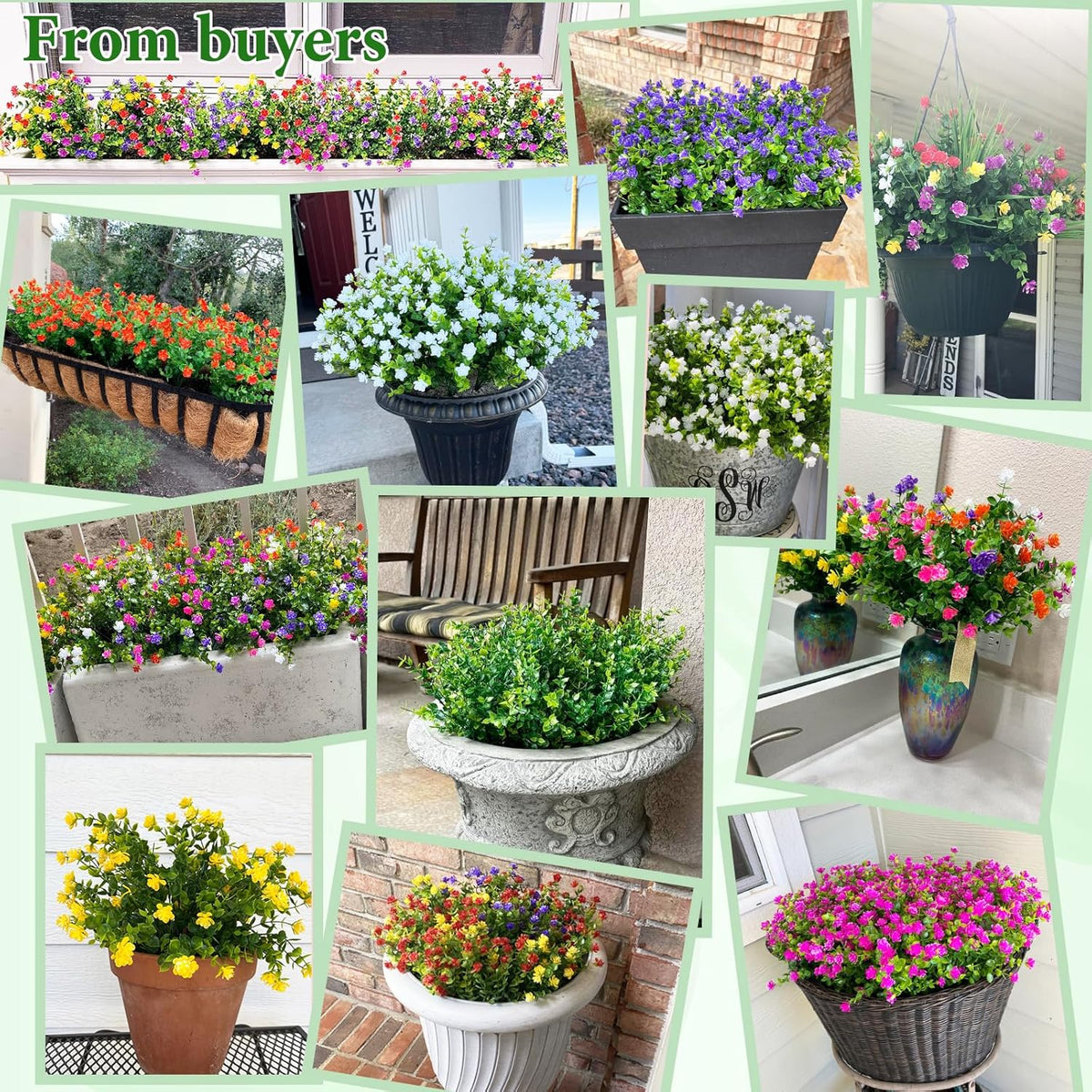 Yastouay Artificial Flowers for Outdoors UV Resistant, 22 Bundles Green Realistic Fake Outdoor Flowers Fake Plants, Faux Flowers for Outdoor Planters Front Porch Garden Window Box Farmhouse Decor