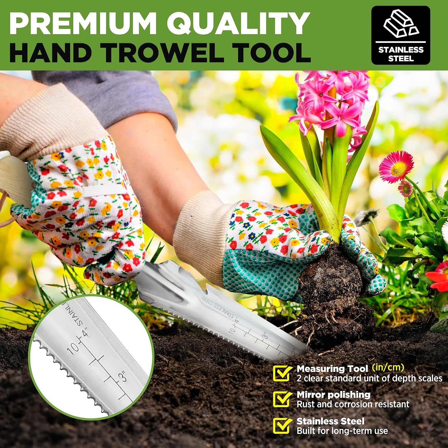 WORKPRO Hand Weeder Puller, 5-in-1 Garden Trowel with Wooden Handle | Gardening Weeding Tool for Easy Weeder Removal, Planting, Weeding, Flower & Vegetable Care in Garden Lawn Yard