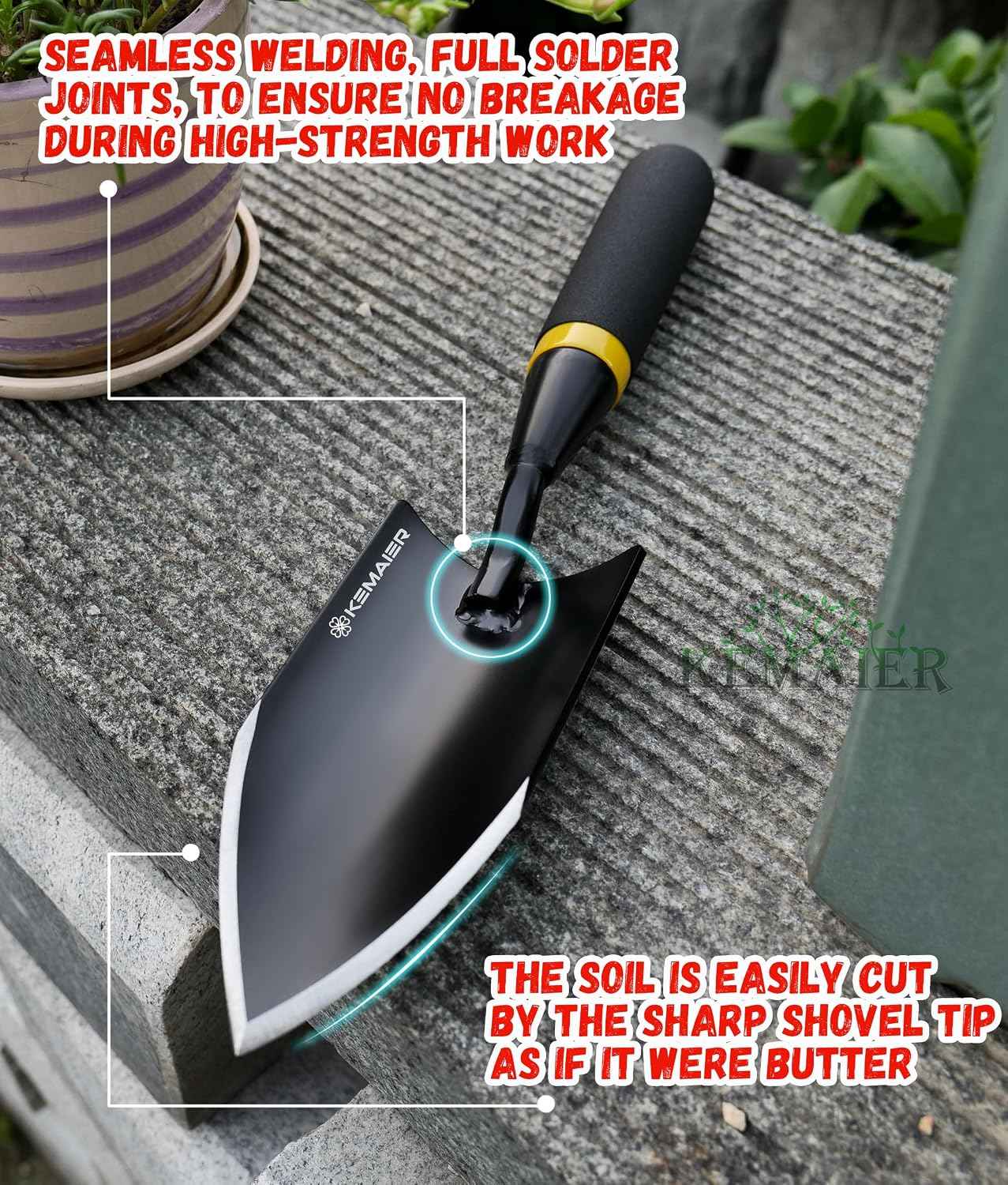 Kemaier Heavy Duty Gardening Hand Trowel - Carbon Steel Shovels Tool | Sharp Weeding, Precision Digging, Industrial-Duty Garden Spade, Engineered for Pros Who Demand More