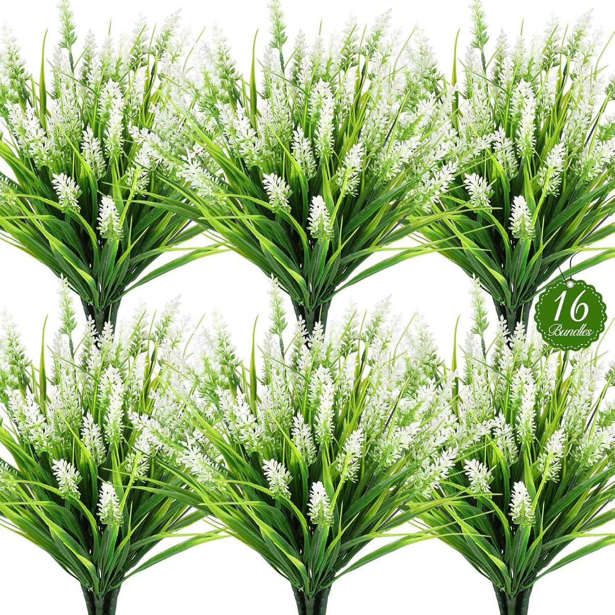 16PCS Artificial Flowers Outdoor, Fake White Monkey Grass Plants | UV Resistant, Plastic, Planter Filler for Hanging Baskets, Window Boxes & Planters, Porch, Patio Outdoor Decor